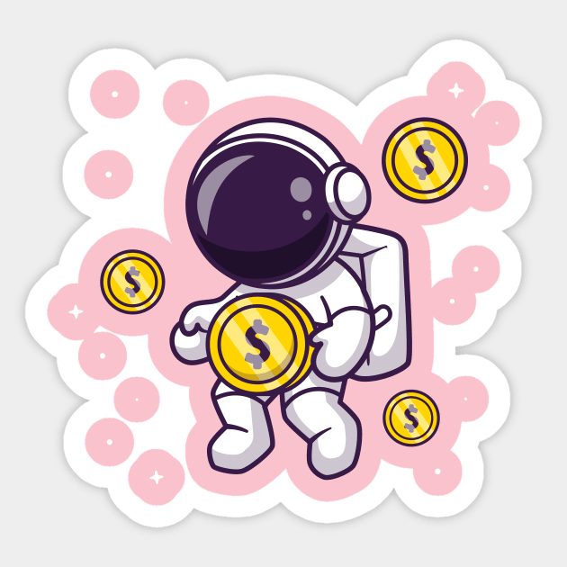 Cute Astronaut Floating With Gold Coin Cartoon Sticker by Catalyst Labs